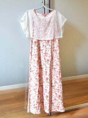 Pink Rose Flora Lace Princess Long Dress Set - a. YiLian 阿依莲 Lolita Style